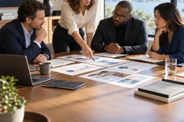 Equipo directivo analizando indicadores para medir la productividad empresarial