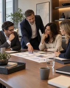 Equipo directivo realizando un diagnóstico productivo antes de implementar mejoras
