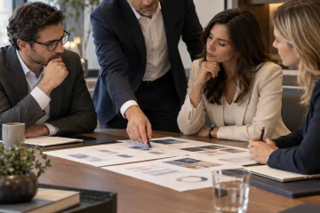 Equipo directivo realizando un diagnóstico productivo antes de implementar mejoras